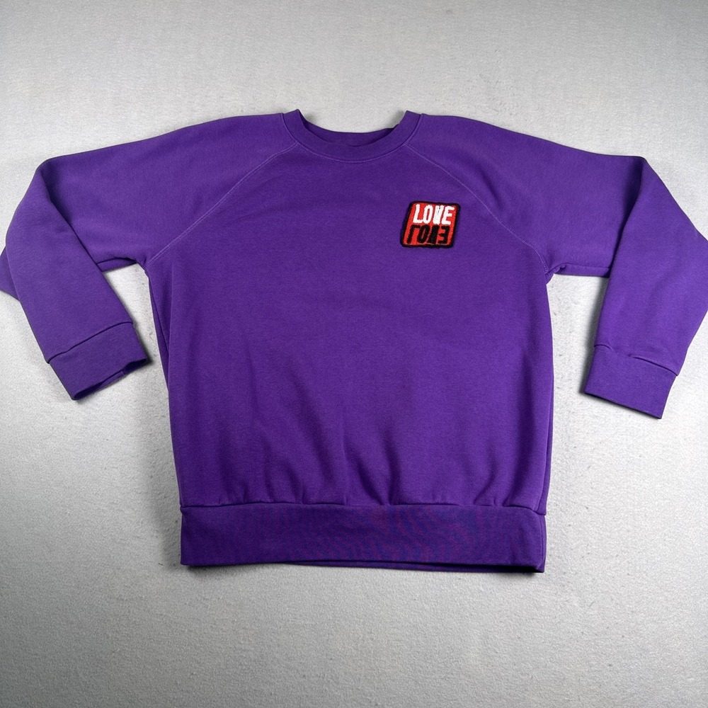 Sandro Sweatshirt Women 3 Medium Purple Beaded Love Patch Crewneck Pullover